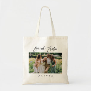 Tote Bag Élégante Calligraphie Mariée Tribe Photo Bridesmai