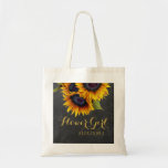 Tote Bag Élégante chalkboard tournesol mariage bridesmaid<br><div class="desc">Rustique élégante été ou automne mariage de automne élégante femme de chambre / femme d'honneur / fille de fleur / mère de la mariée ou de la mère du marié sac fourre-tout sur tableau noir gris avec un beau bouquet de tournesol avec texte personnalisé. Remplissez vos informations dans les zones,...</div>