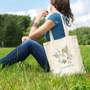 Tote Bag Elégante chidée blanche et Kumquats Bridesmaid
