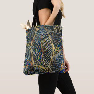 Tote Bag Elégante conception de feuille d'or bleu