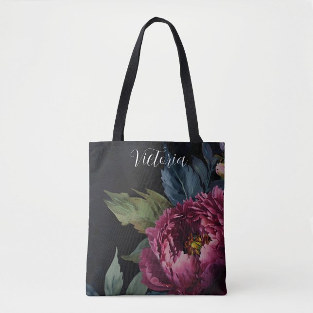 Tote Bag Elégante couleur florale rose foncé personnaliser (Devant)