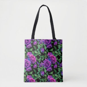 Tote Bag Élégante couleur magenta violet fleurs