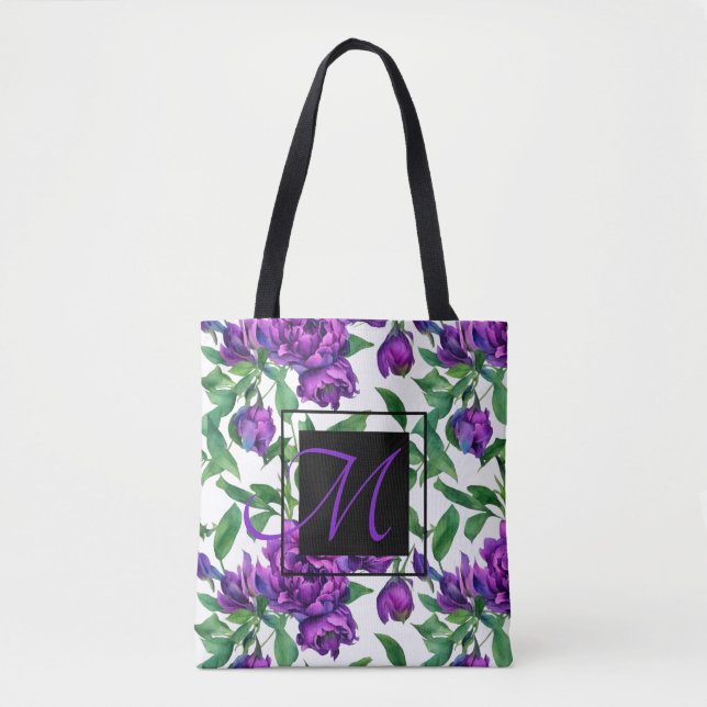 Tote Bag Élégante couleur magenta violet fleurs (Devant)