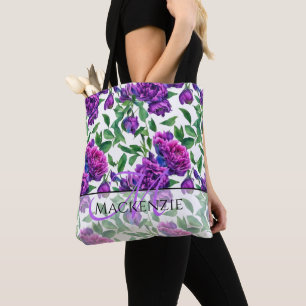 Tote Bag Élégante couleur magenta violet fleurs