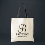 Tote Bag Élégante demoiselle d'honneur personnalisée en noi<br><div class="desc">Elegant Black and White Personnalisé Bridesmaid Cadeaux avec monogramme personnalisé dans style de police calligraphie élégant avec nom et titre de bridesmaid dans le style de police serif classique. Aussi parfait pour Maid of Honor,  Flower Girl,  Mother of the Bride et plus.</div>
