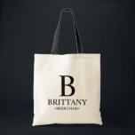 Tote Bag Élégante demoiselle d'honneur personnalisée en noi<br><div class="desc">Elégant cadeau de femme de chambre d'hôtes personnalisées en noir et blanc avec monogramme,  nom et titre de femme de chambre d'hôtes personnalisées dans le style de police serif classique. Aussi parfait pour Maid of Honor,  Flower Girl,  Mother of the Bride et plus.</div>