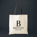 Tote Bag Élégante demoiselle d'honneur personnalisée en noi<br><div class="desc">Elégant cadeau de femme de chambre d'hôtes personnalisées en noir et blanc avec monogramme,  nom et titre de femme de chambre d'hôtes personnalisées dans le style de police serif classique. Aussi parfait pour Maid of Honor,  Flower Girl,  Mother of the Bride et plus.</div>