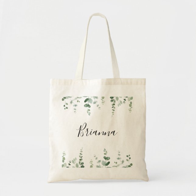 Tote Bag Élégante demoiselle minimaliste verte Eucalyptus (Devant)