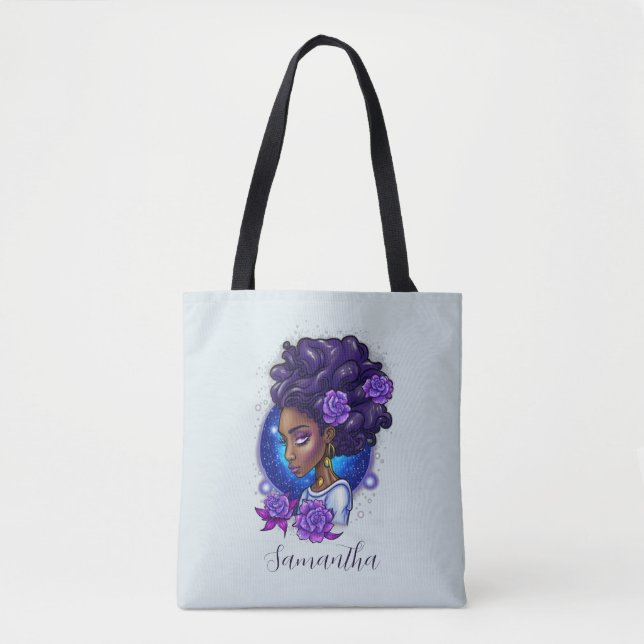 Tote Bag Élégante femme Afro Rose violette (Devant)