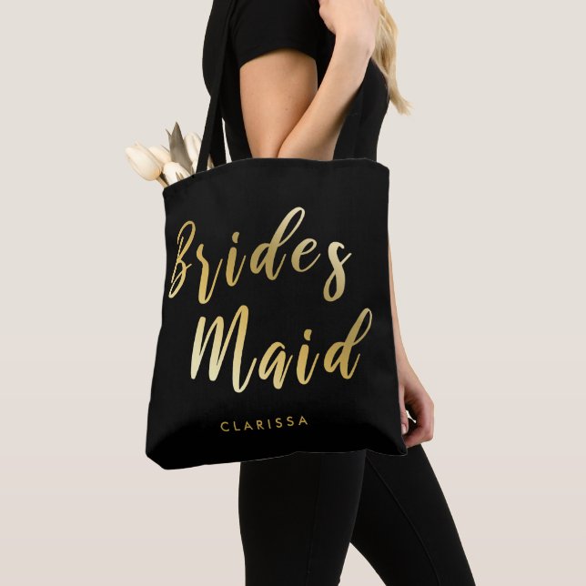 Tote Bag Élégante femme de ménage noire et or (De près)