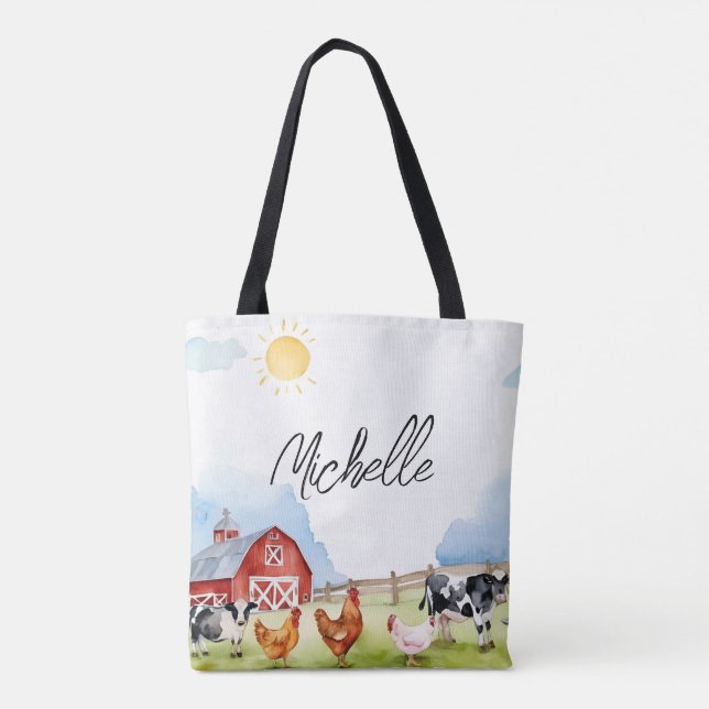 Tote Bag Élégante ferme Red Barnyard ferme animal personnal (Dos)