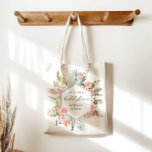 Tote Bag élégante Fête des mariées bohème brune<br><div class="desc">Notre collection "bohème floral" présente une belle floraison turquoise et brillante avec un feuillage sec sur les arrière - plans pastel de votre choix. Associé à une combinaison de script élégant pour toutes vos informations personnelles, nous sommes sûrs que vous allez aimer mélanger et mettre en correspondance différents éléments de...</div>