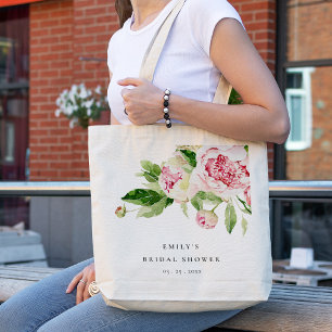 Tote Bag Élégante Fête des mariées florale de pivoine rose 