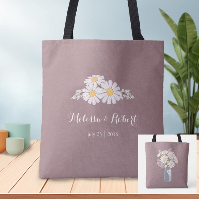 Tote Bag Elégante Fleur Blanc Marguerite Mariage Faveur (Créateur téléchargé)