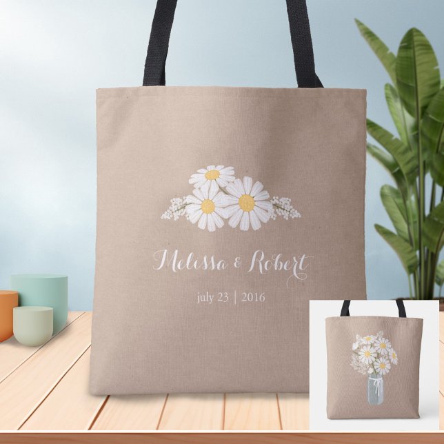 Tote Bag Elégante Fleur Blanc Marguerite Mariage Faveur (Créateur téléchargé)