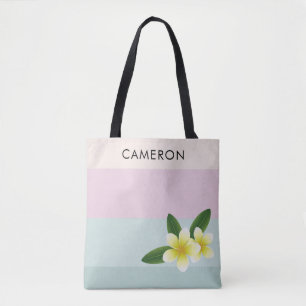 Tote Bag Élégante Fleur de Frangipani Rose Verte Ombre Pers
