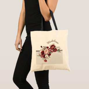 Tote Bag Elégante Fleurs Bourgogne