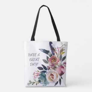 TOTE BAG ELÉGANTE FLEURS DE COULEUR D'EAU PEINTES À LA MAIN