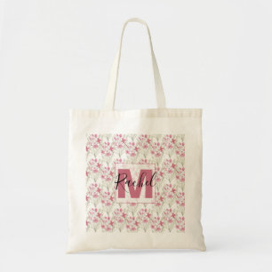 Tote Bag Elégante Fleurs rose Sage Vert Aquarelle Florale