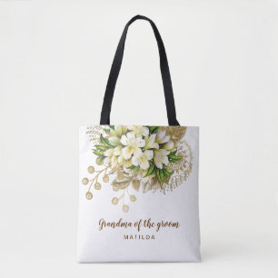 Tote Bag Élégante grand-mère florale or moderne du marié