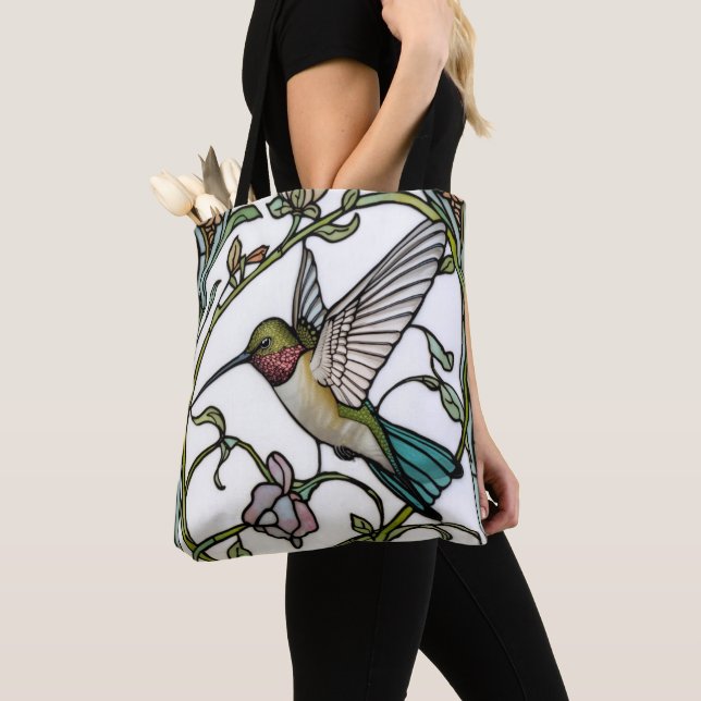 Tote Bag Élégante illustration de colibri botanique boho ch (De près)