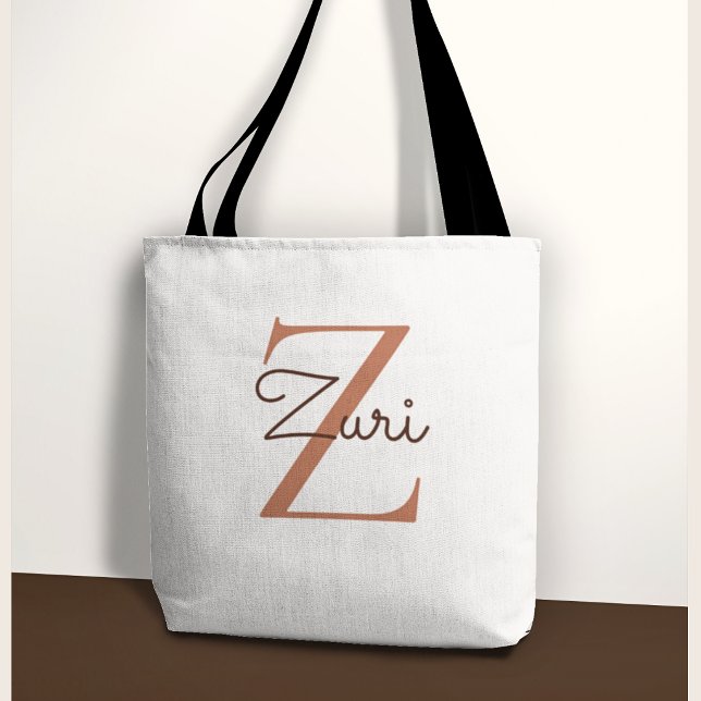 Tote Bag Élégante initiale de monogramme en terre cuite Z N (Créateur téléchargé)