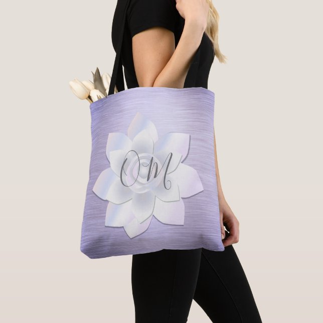Tote Bag Élégante Lavande Lotus OM (De près)