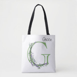 Tote Bag Elégante lettre alphabet G Lavender Eucalyptus