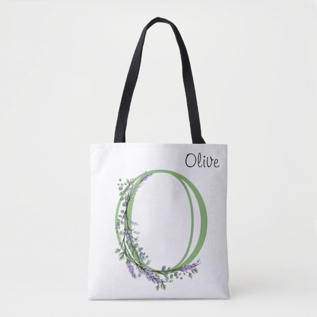 Tote Bag Elégante lettre alphabet O Lavender Eucalyptus (Devant)