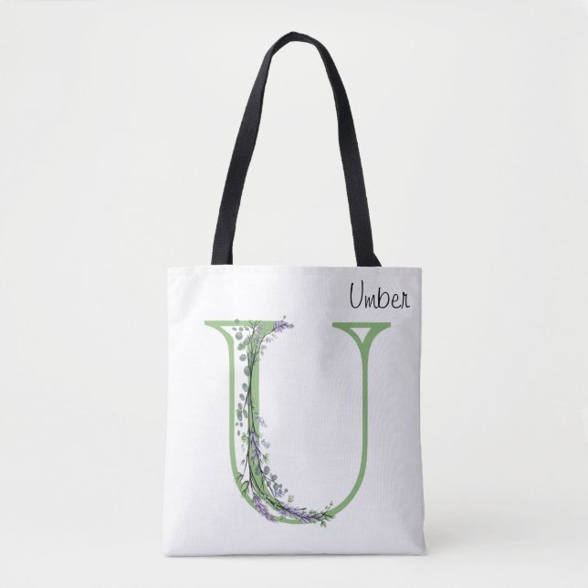 Tote Bag Elégante lettre alphabet U Lavender Eucalyptus (Devant)