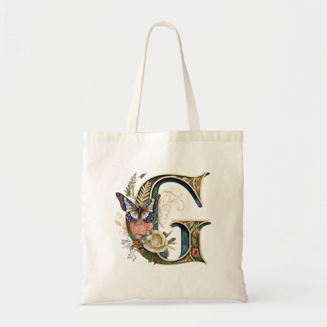 Tote Bag Élégante lettre florale bohème G (Devant)