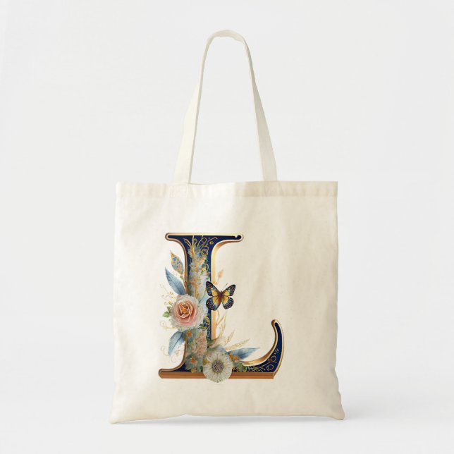 Tote Bag Élégante lettre florale bohème L (Devant)