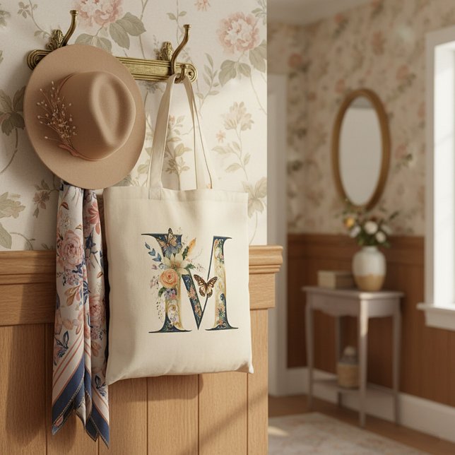 Tote Bag Élégante lettre florale bohème M (Créateur téléchargé)