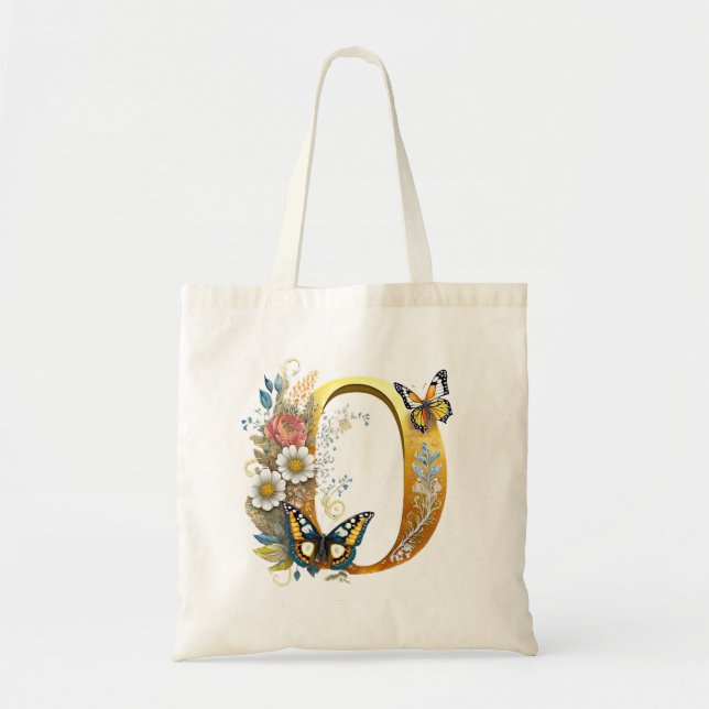 Tote Bag Élégante lettre florale bohème O (Devant)