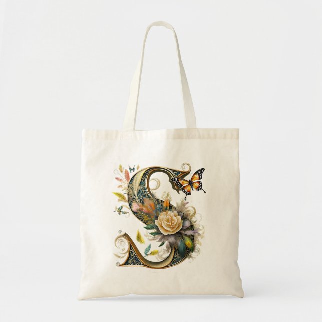 Tote Bag Élégante lettre florale bohème S (Devant)
