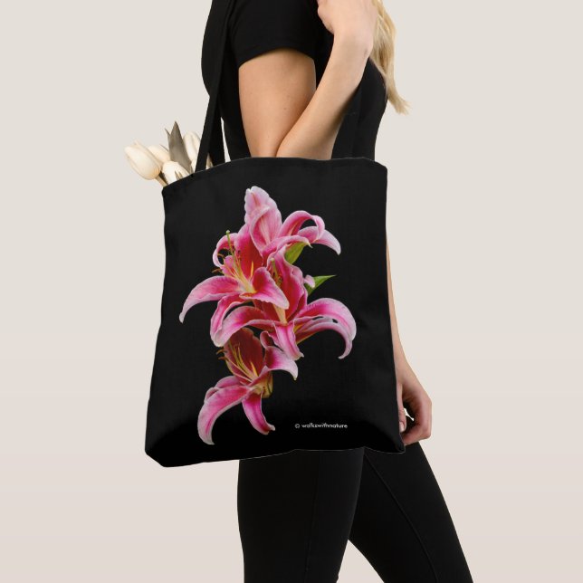 Tote Bag Élégante Lys orientaux roses (De près)