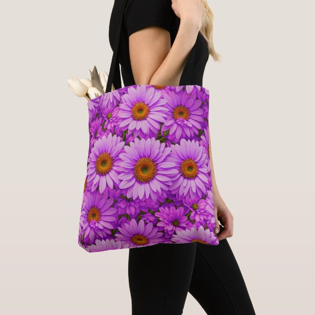 Tote Bag Élégante marguerite florale magenta rose foncé (De près)