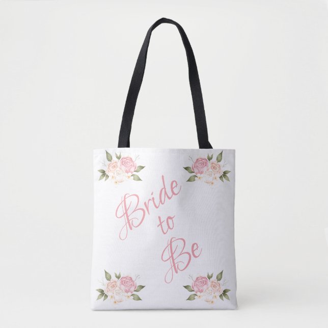 Tote Bag Élégante mariée à être floral Script rose (Devant)