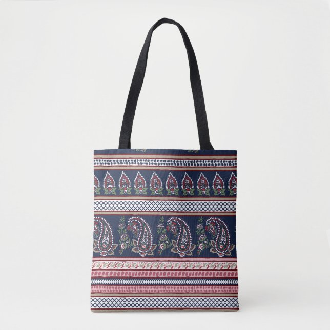 Tote Bag Elégante Marine Paisley : Conception des frontière (Devant)