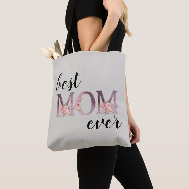 Tote Bag Élégante meilleure MOM jamais la typographie flora (De près)