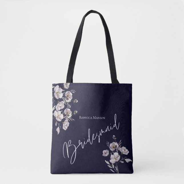 Tote Bag Elégante minimaliste marine foncé aquarelle Brides (Devant)