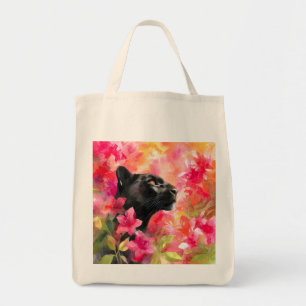Tote Bag Élégante panthère noire florale sauvage florissant
