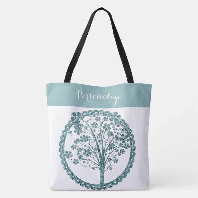 Tote Bag Elégante Parties scintillant Bleue Arbre de Vie Ze (Dos)