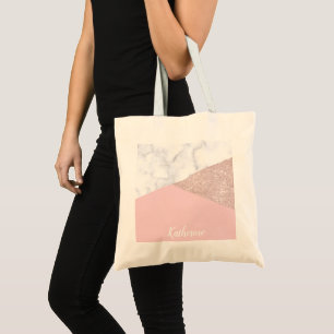Tote Bag Elégante parties scintillant en or rose blanc marb