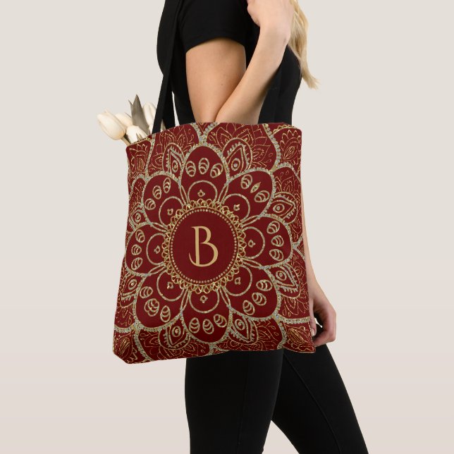 Tote Bag Elégante Parties scintillant Or Floral Mandala Sur (De près)