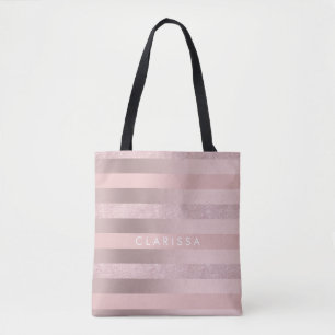 Tote Bag Élégante parties scintillant rose en or et rayur