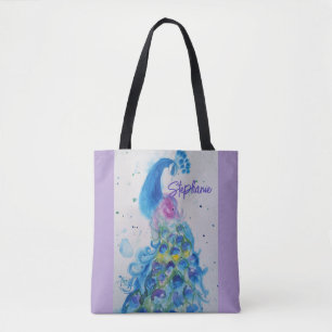 Tote Bag Elégante Peacock Aquarelle Femmes couleurs pastel