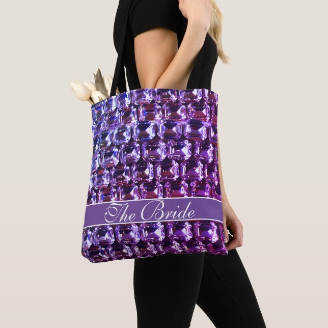 Tote Bag Elégante pierre violette diamants calligraphie (De près)