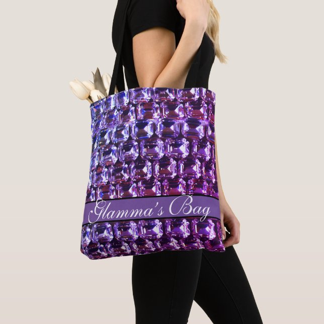 Tote Bag Elégante pierre violette diamants calligraphie (De près)