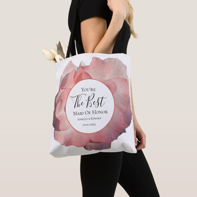Tote Bag Élégante Rose de corail rose aquarelle Bridesmaid (De près)